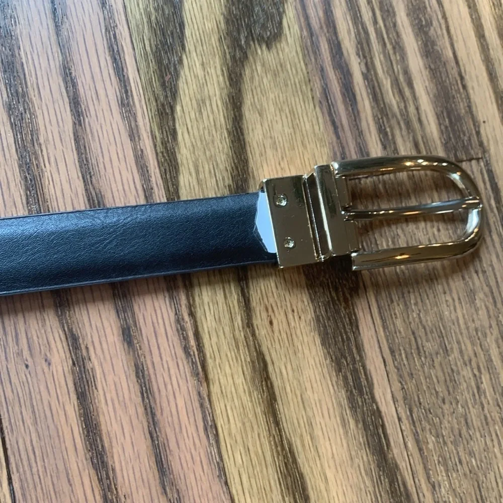 Leather black/brown reversible belt with gold buckle